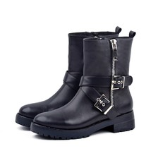 Donna-in Leather Mid-calf Women Boots Low Heel  Lining Winter Snow Shoes 2020 Fa - £101.90 GBP