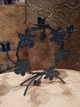 REDUCED.Metal triple tapered candle holder with berries, on stand.  center piece - $10.00