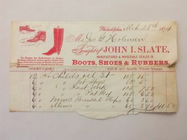 1874 Antique John I Slate Boot Receipt Phila Pa Jos G Holman Childs Oil Goat - £27.15 GBP
