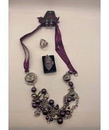 NWT Paparazzi Purple &amp; Silver Tone Necklace, Earrings and 2 Rings  - £11.68 GBP