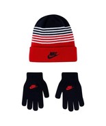 Nike Striped Beanie Gloves Set (Big Kids) Black/University Red One Size - £23.88 GBP