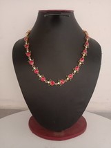 Party Wear Synthetic Ruby and Emerald Round Necklace and Earring Set 925Sterling - £399.66 GBP