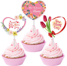 Happy Mother&#39;S Day Cupcake Toppers 24 Pack Best Mom Ever Cake Topper Cupcake Pic - £11.39 GBP