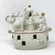 Christmas Ceramic Noahs Ark with Santa Noah and Animals White with Gold Accents - £15.83 GBP