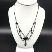 Antique Delicate Festoon Mourning Necklace, French Jet Crystals, Black a... - £159.12 GBP