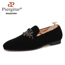 Handmade Black colors men velvet shoes with rhinestone buckle party and wedding  - £207.23 GBP