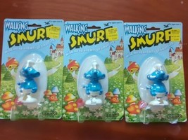 Vintage Walking Smurf Wind Up Toy Lot of 3 Galoob Peyo NRFB no. 4000 Bent Card 2 - £13.41 GBP