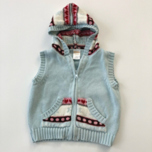 Gymboree Toddler Girl Blue Fair Isle Knit Hood Sweater Vest 12-24 Months - £6.27 GBP
