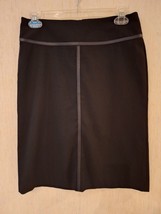 Bebe Size 4 Hand washable Black Skirt w/ Faux Leather trim 28&quot; W x 22&quot; Long - $14.84