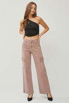 RISEN Full Size Mauve High Rise Wide Leg Cargo Jeans - £57.20 GBP