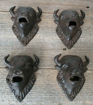 4 Wall Mount Buffalo Key Hooks Wall Home Decor Cabin Cast Iron Bison Country - £20.18 GBP