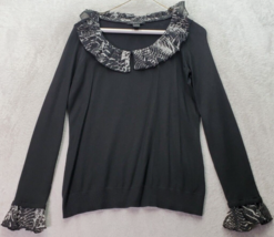 August Silk Blouse Top Womens Size Small Black Long Sleeve Round Neck Ru... - £12.75 GBP