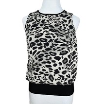 Ann Taylor 100% Silk Black Animal Print Merino Wool Trim Tank Top Size Small - £13.11 GBP