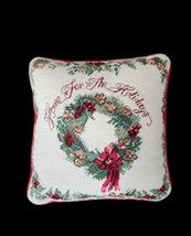 HEIRLOOM NEEDLEPOINT HOME FOR THE HOLIDAYS WREATH CHRISTMAS PILLOW - £23.70 GBP