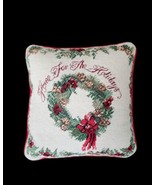 HEIRLOOM NEEDLEPOINT HOME FOR THE HOLIDAYS WREATH CHRISTMAS PILLOW - £23.34 GBP