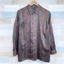 LRL Ralph Lauren Sateen Paisley Dress Shirt Green Purple Womens Plus Size 1X - £31.00 GBP