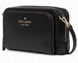 NWB Kate Spade Staci Dual Zip Crossbody Black Leather WLR00410 $259 Gift Bag FS - £81.41 GBP