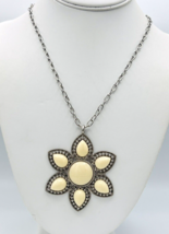 Silver Tone Cream Flower Pendant Necklace 24 in - £12.65 GBP