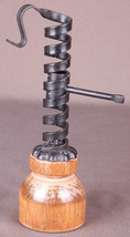 Vtg Candlestick-Wrought Iron Adjustable Spiral on Wood Base-House Light-Black - £29.78 GBP