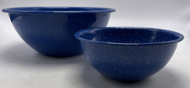 Jacaman Enamel Mixing Bowl Indigo Blue Set 2 Speckled Metal Hong Kong Vintage - £27.40 GBP