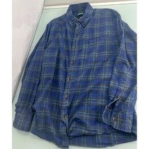 Orvis Luxury Flannel Outdoors Men Blue Plaid Shirt Button Up Large L - £23.71 GBP