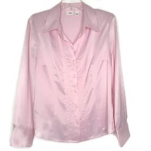 Cato Womens Blouse Size Large Button Front Long Sleeve V-Neck Solid Pink - £10.98 GBP