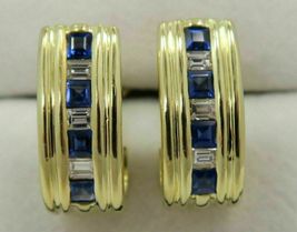 2.00 Ct Princess Cut Blue Sapphire &amp; Diamond Clip Earrings 14K White Gold Over - £66.86 GBP