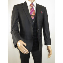 Men Suit BERLUSCONI Turkey 100% Italian Wool Super 180's 3pc Vested #Ber41 Black image 7