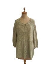 Eileen Fisher Women&#39;s Oatmeal Beige Large Weave Cardigan Sweater Buttons M B3 - £18.14 GBP