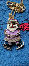 New Betsey Johnson Necklace Cat Santa Ice Skating Collectible Decorative Nice - £12.04 GBP