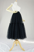Black Tulle Midi Skirt Outfit Women Custom Plus Size Polka Dot Tulle Skirt image 5