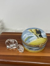 Meiklejohn Porcelain Trinket Box African Elephant Calf On Plains Design 2004 - $25.99