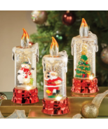 Set of 3 Lighted Glittery Snow Globe Christmas Candles Table Holiday Dec... - €16,21 EUR