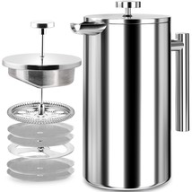 - 304 Grade Stainless Steel French Press Coffee Maker 34Oz (1 Litre) With 4 Leve - £32.42 GBP