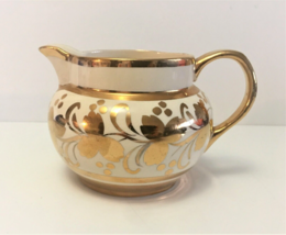 Arthur Wood Pitcher Ivory Gold Trim Leaf Ribbon Teapot Jug 1950 England 3832 - £113.53 GBP