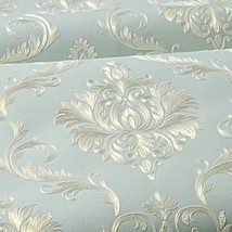 Light Blue, 53 Cm X 5 M Victorian Damask Embossed Wallpaper Peel And Stick Wall - £34.77 GBP
