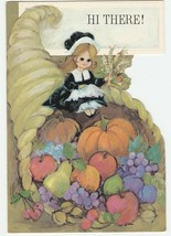Vintage Thanksgiving Card Pilgrim Girl Cornucopia of Fruit and Vegetables 1960&#39;s - £6.98 GBP