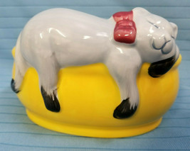 Gray Sleeping Designer Cat Kitty Lying Ceramic Figurine Planter Vase Yellow - £21.47 GBP