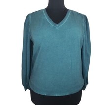 Knox Rose Womens Teal Long Sleeve Pullover V Neck Sweatshirt Shirt WITH ... - $22.67