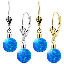 Women/Children&#39;s Fiery Light Blue Leverback Opal Dangling Drop Earrings 14K Gold - £93.27 GBP