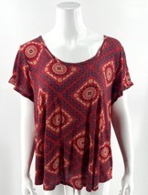 Lucky Brand Top Plus Size 2X Red Navy Blue Bandanna Print Hi Lo Style Womens - £22.15 GBP