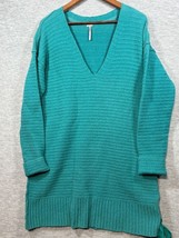Free People Oversize Teal Knit Tunic Sweater Dress Side Lace-Up Sz S - $455.17 MXN