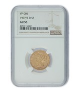 1907/7-D US Or Liberty Demi Aigle Classé Par NGC Comme AU55 ! VP-001 - €3.005,22 EUR