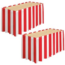 2 Packs Red And White Striped Table Skirt Circus Theme Party Supplies Carnival T - £23.97 GBP