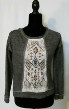 JOLT Charcoal &amp; Cream Lace FRONT RAW EDGE AZTEC TRIBAL Shirt Top Sz SMAL... - $11.00