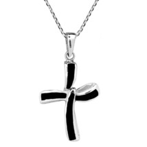 Endless Faith Infinity Cross with Black Onyx Inlay Sterling Silver Necklace - £18.91 GBP