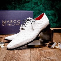 Criss Genuine Ostrich Quill Oxford Dress Shoes White image 9