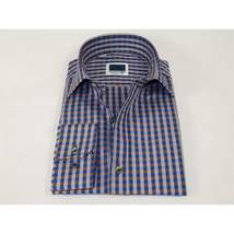 Men's Sports Dress Shirt MARCUZZI Turkey 100% Soft Cotton Marc8 Brown Checker image 3