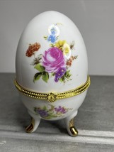 Porcelain Painted Floral Egg Footed Limoge Collection Trinket Box Vintag... - £28.26 GBP