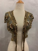 Black and Gold Beaded Ladies Shawl, Vintage Shawl, Formal Women&#39;s Wrap - £34.95 GBP